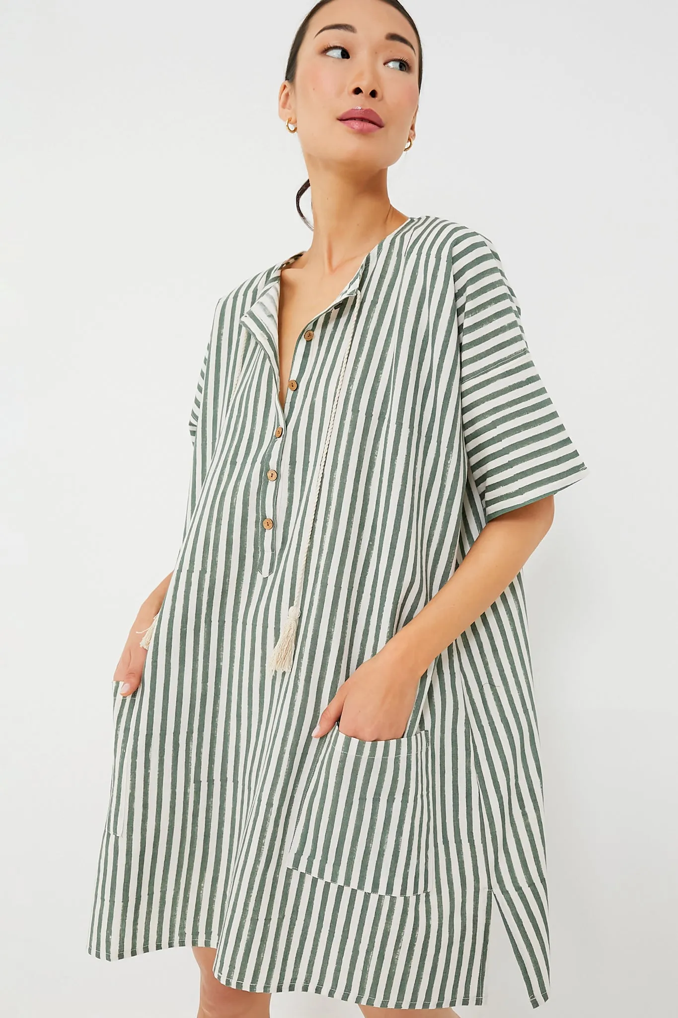 Moss Stripe Organic Baja Caftan