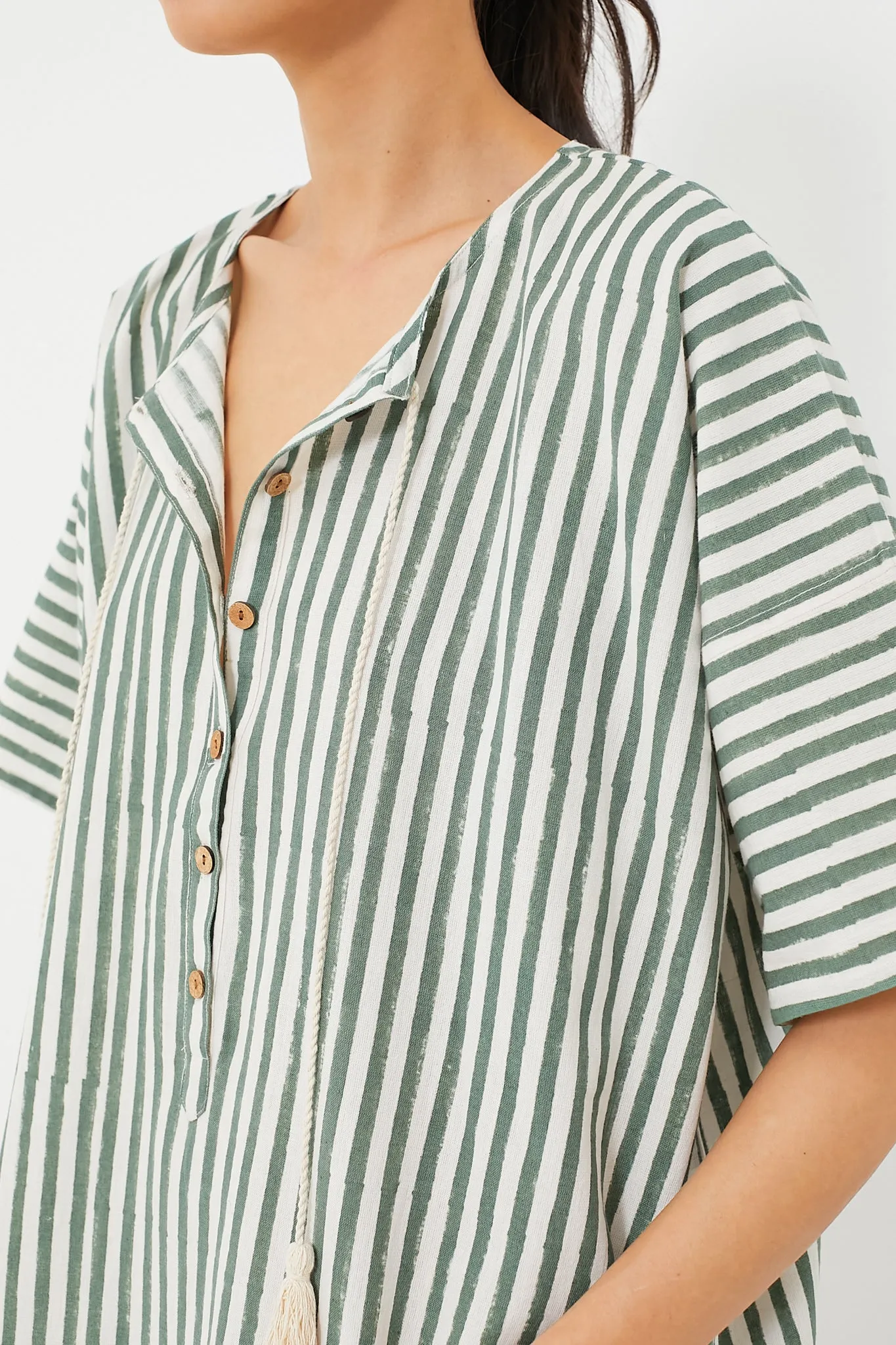 Moss Stripe Organic Baja Caftan