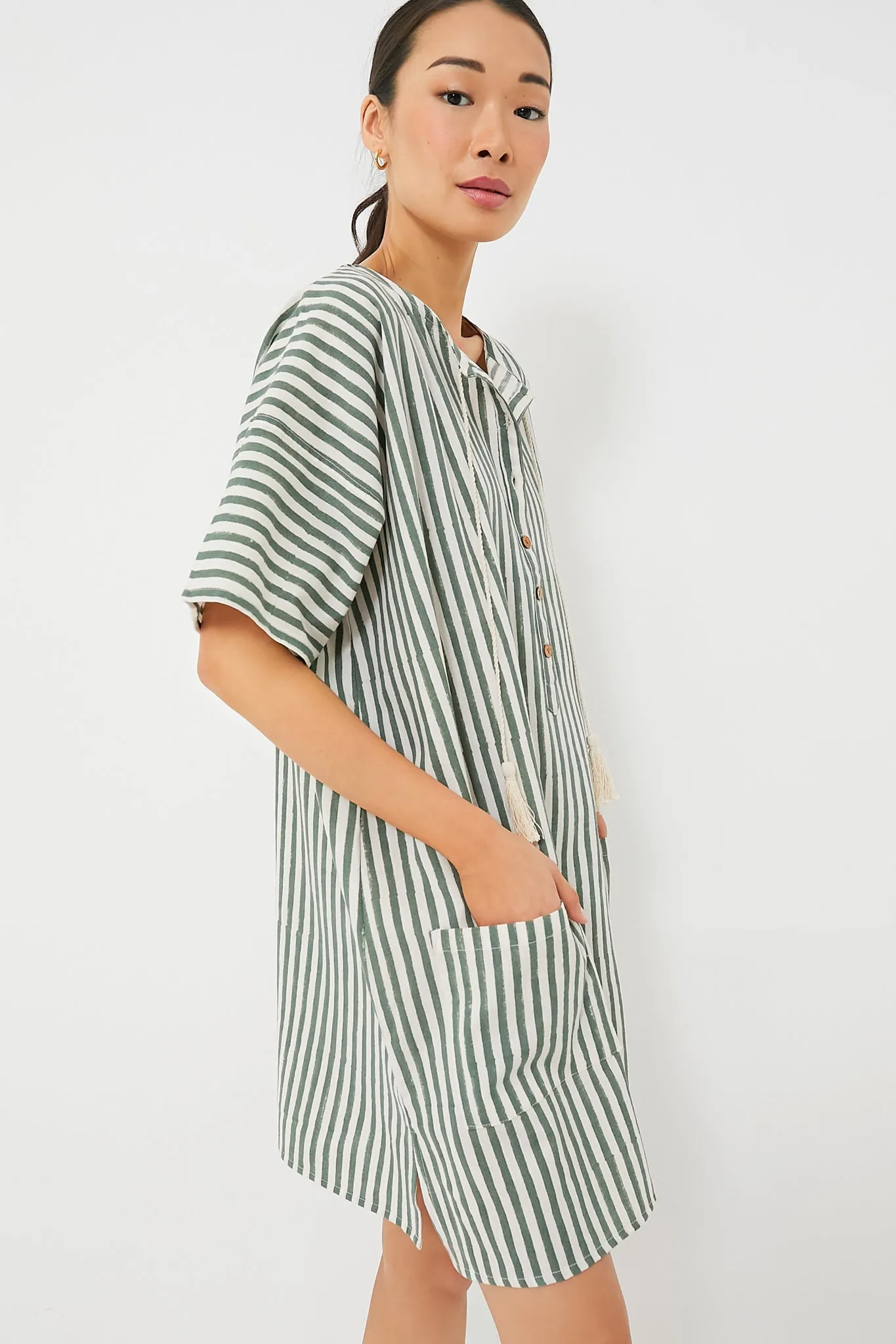 Moss Stripe Organic Baja Caftan