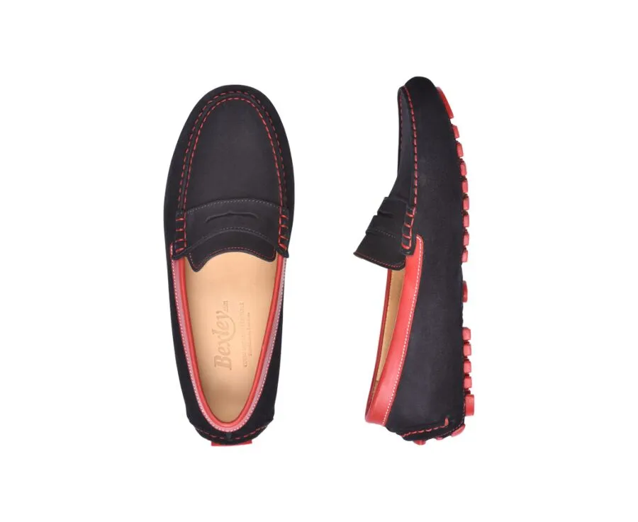 Navy Suede and Red leather Men&#039;s Driving Moccasins - FERGUSON