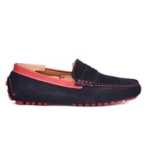 Navy Suede and Red leather Men&#039;s Driving Moccasins - FERGUSON