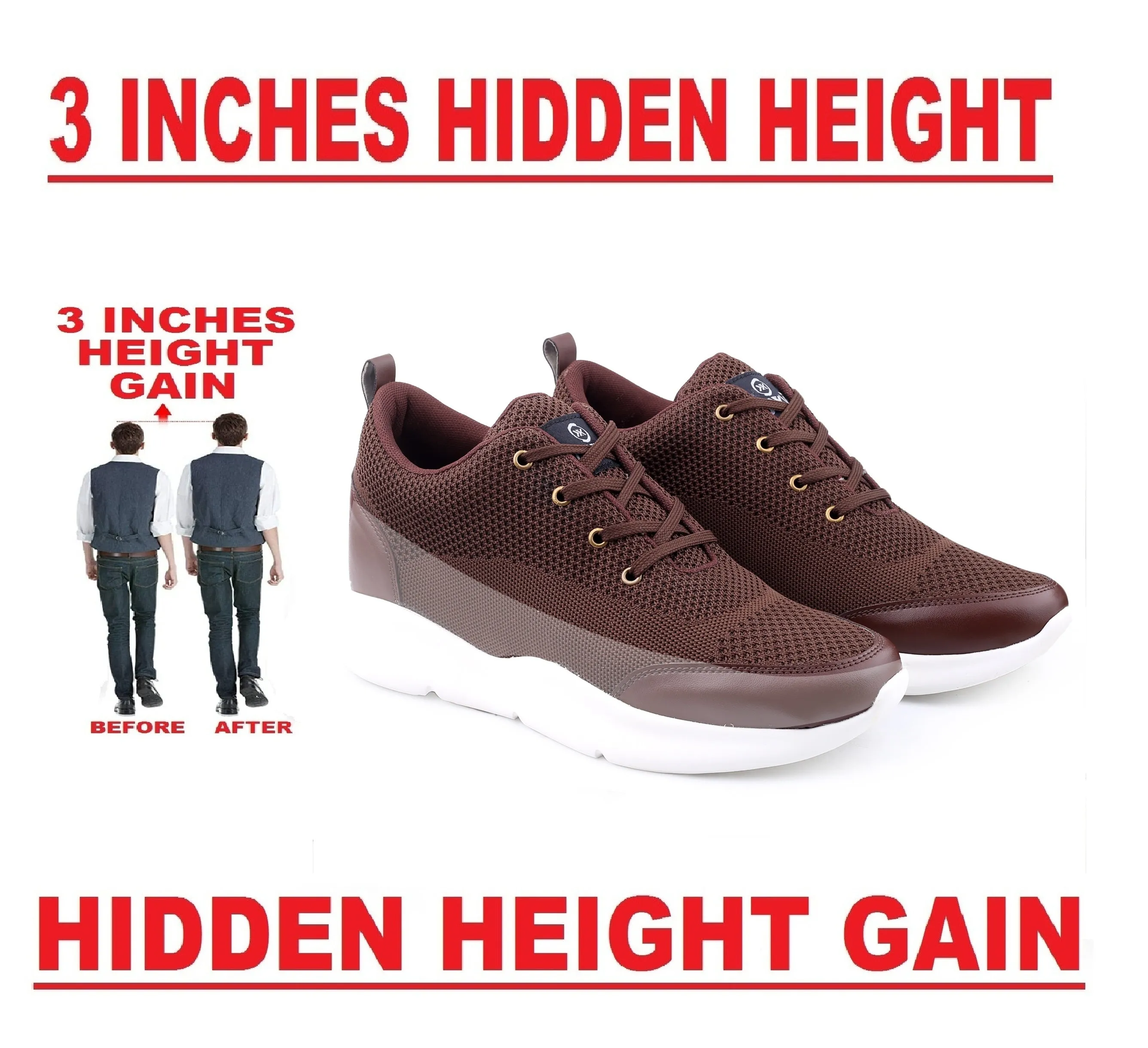 New Latest Men's 3 Inch Hidden Height Increasing Stylish Casual Sports Lace-Up Shoes