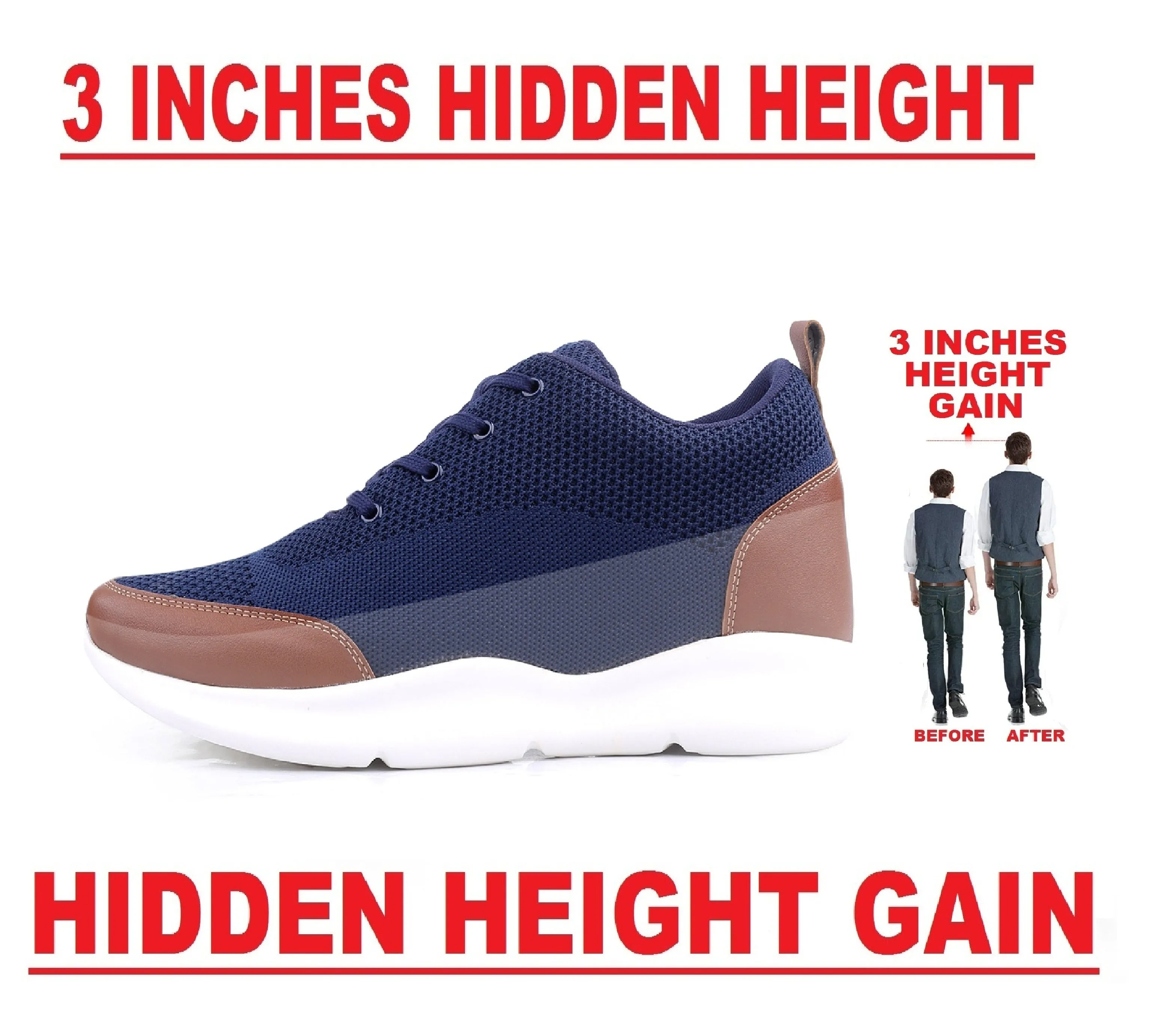 New Latest Men's 3 Inch Hidden Height Increasing Stylish Casual Sports Lace-Up Shoes