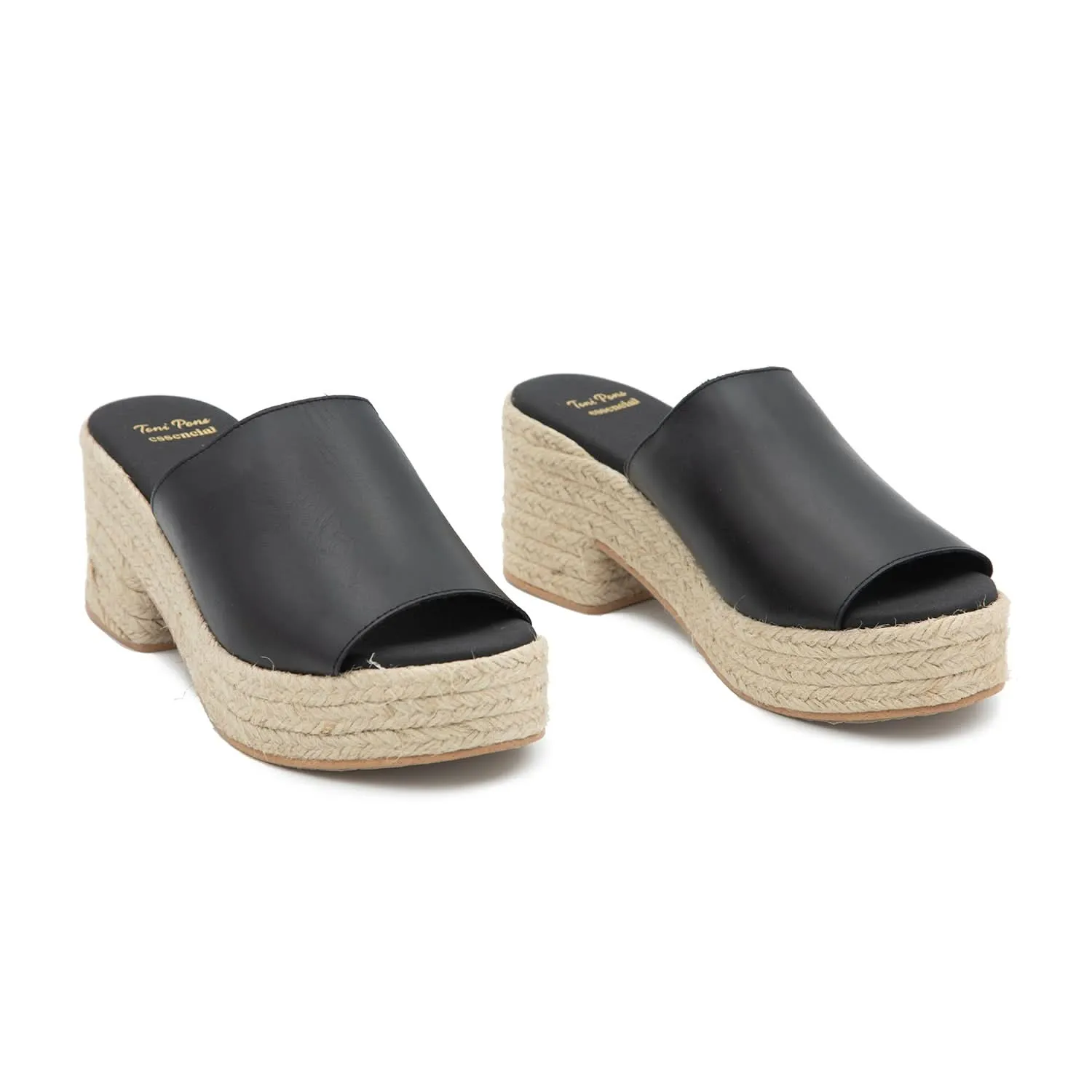 Open Toe Leather Espadrille with Wide Heel for Women- Andrea