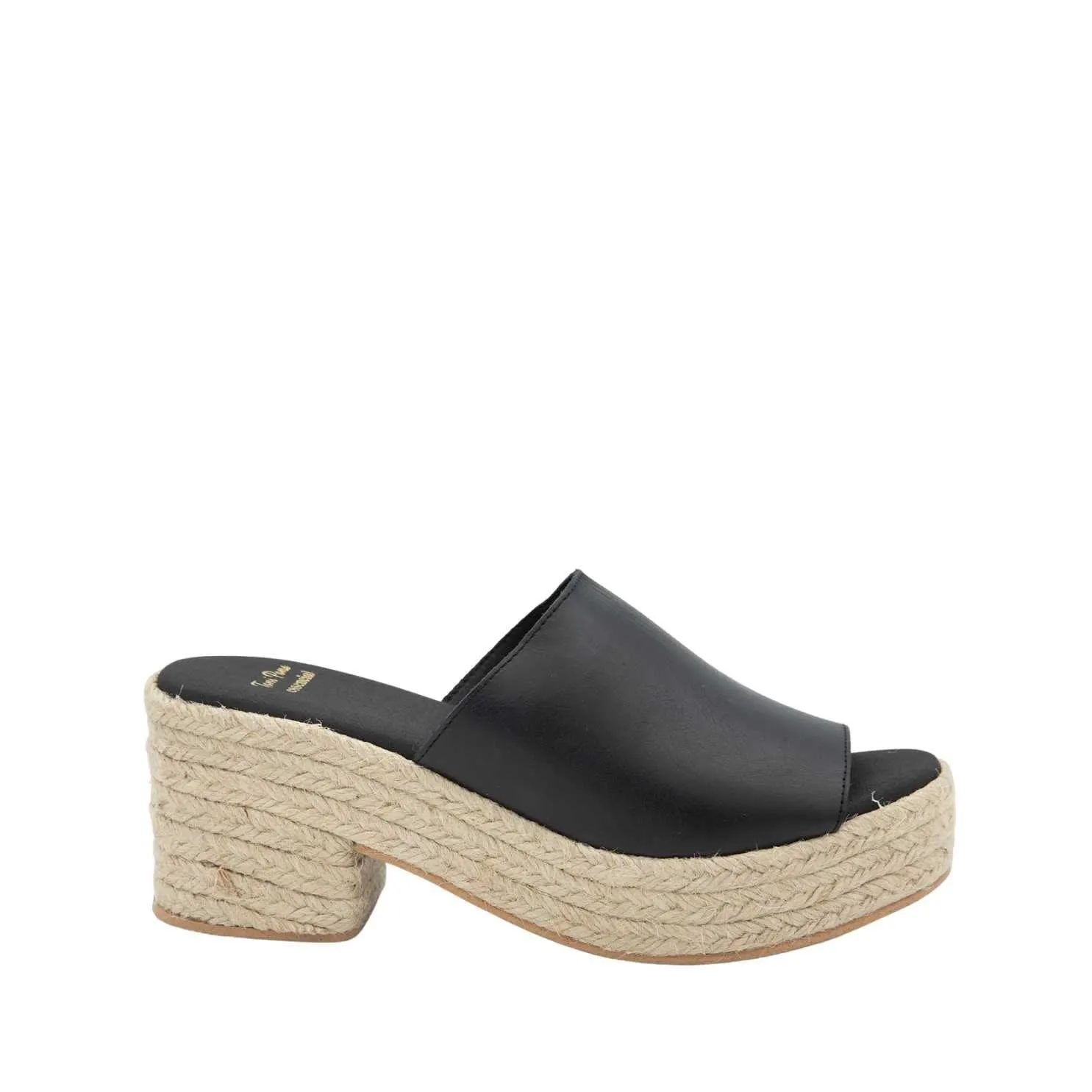 Open Toe Leather Espadrille with Wide Heel for Women- Andrea