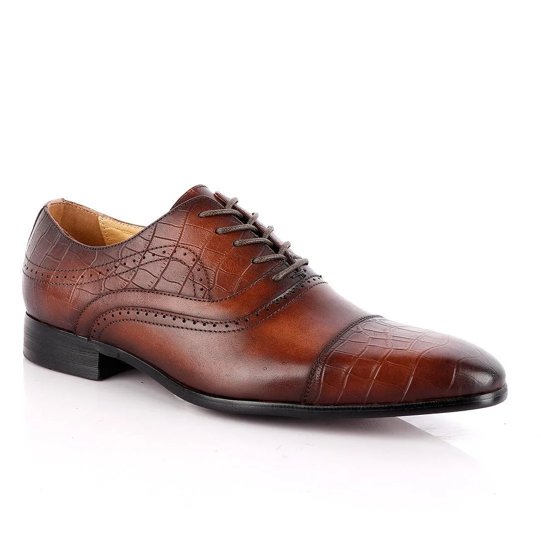 Paul Smith Oxford Half Croc Laceup Wingtip Coffee Leather Shoes