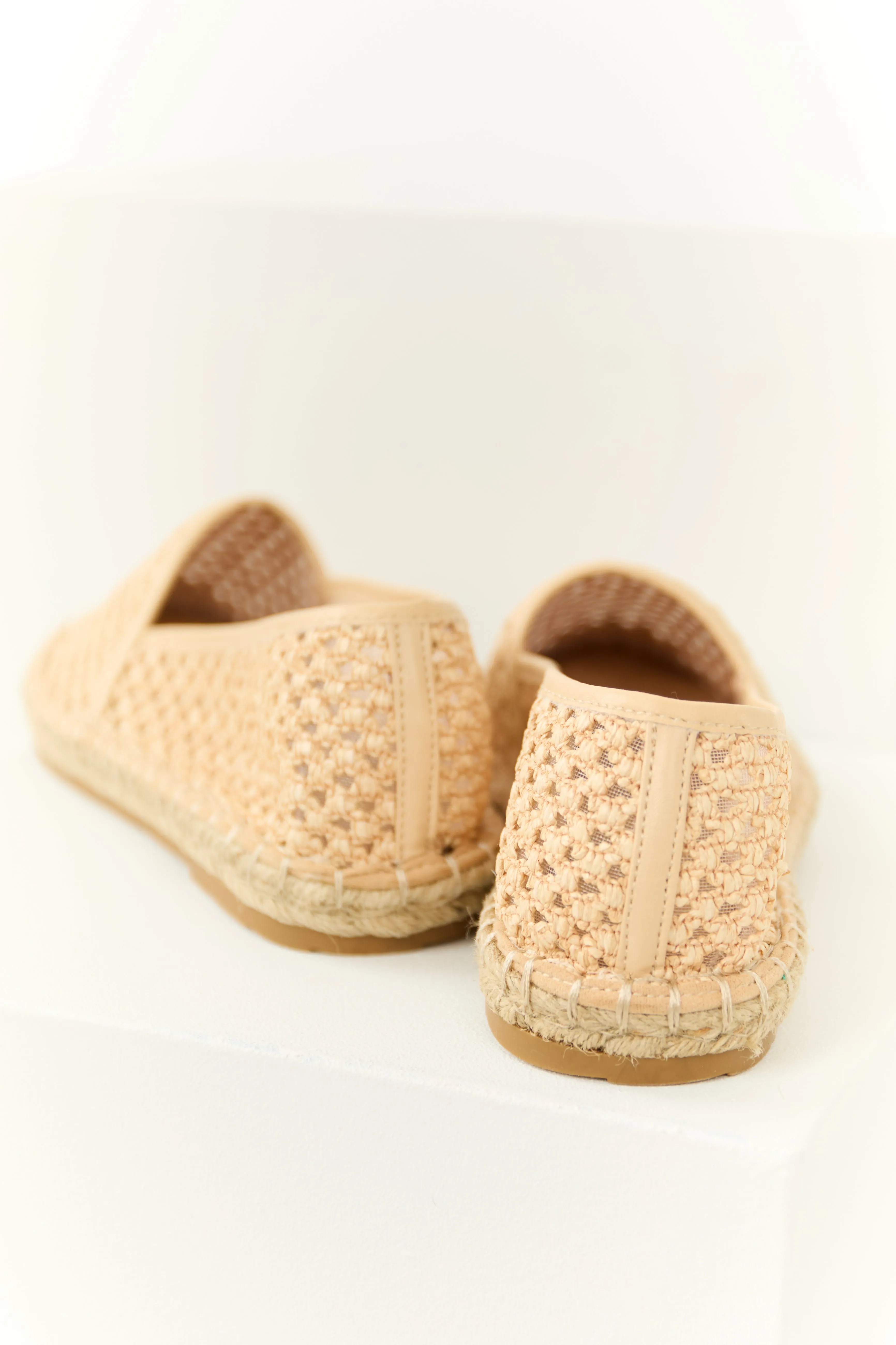 Peach Woven Rounded Toe Slip On Espadrilles