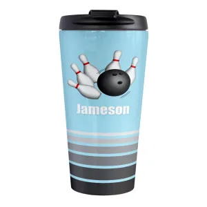 Personalized Bowling Ball and Pins Blue - Bowling Travel Mug