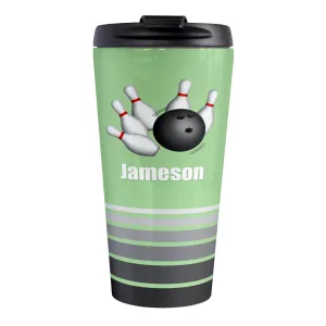 Personalized Bowling Ball and Pins Green - Bowling Travel Mug