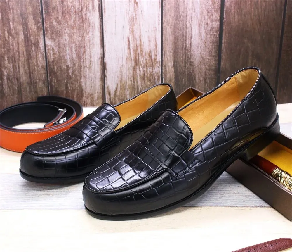 Plaid Pattern Loafers - Stylish Leather Shoes for Office, Wedding, and Driving