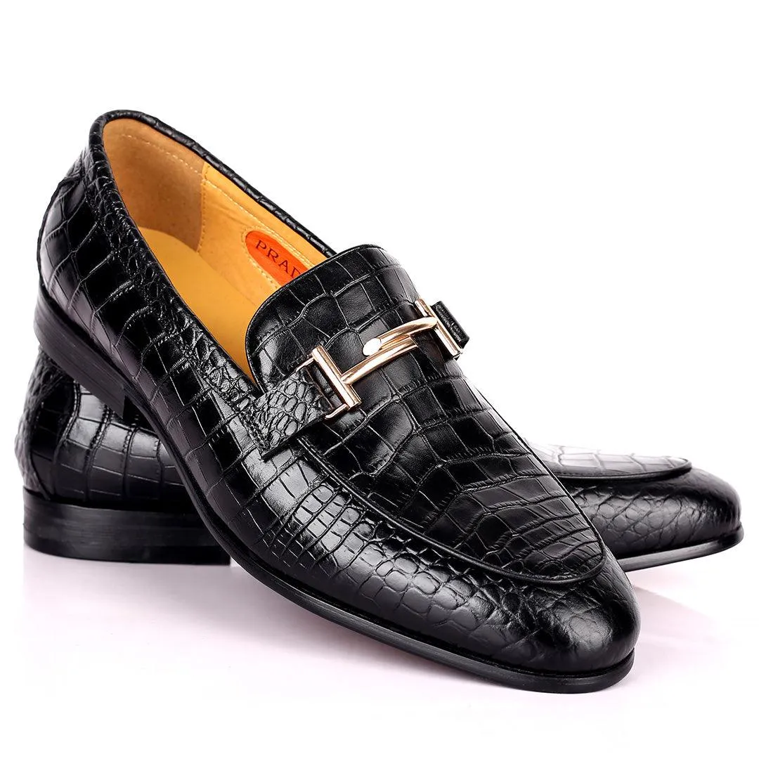 Prad Elegant Croc Leather Logo Designed Formal Shoe - Black