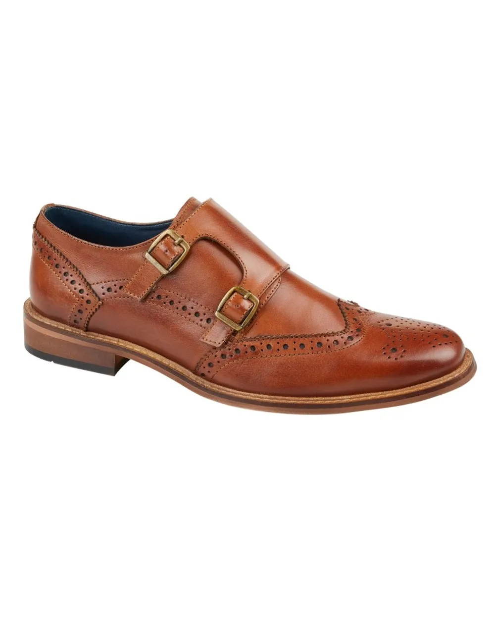 Roamers Mens Leather Twin Buckle Monk Shoes