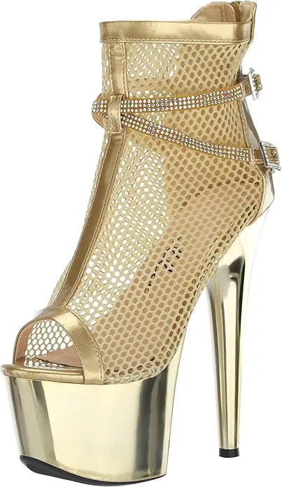 Swank-709 Rhinestone Strap Fishnet Booties