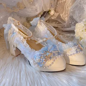 TAVIMART  -  Original Lolita Handmade Lo Shoes Floral Wedding Shoes Sweet Loli Tea Party High Heels Round Toe Wedding Single Shoes