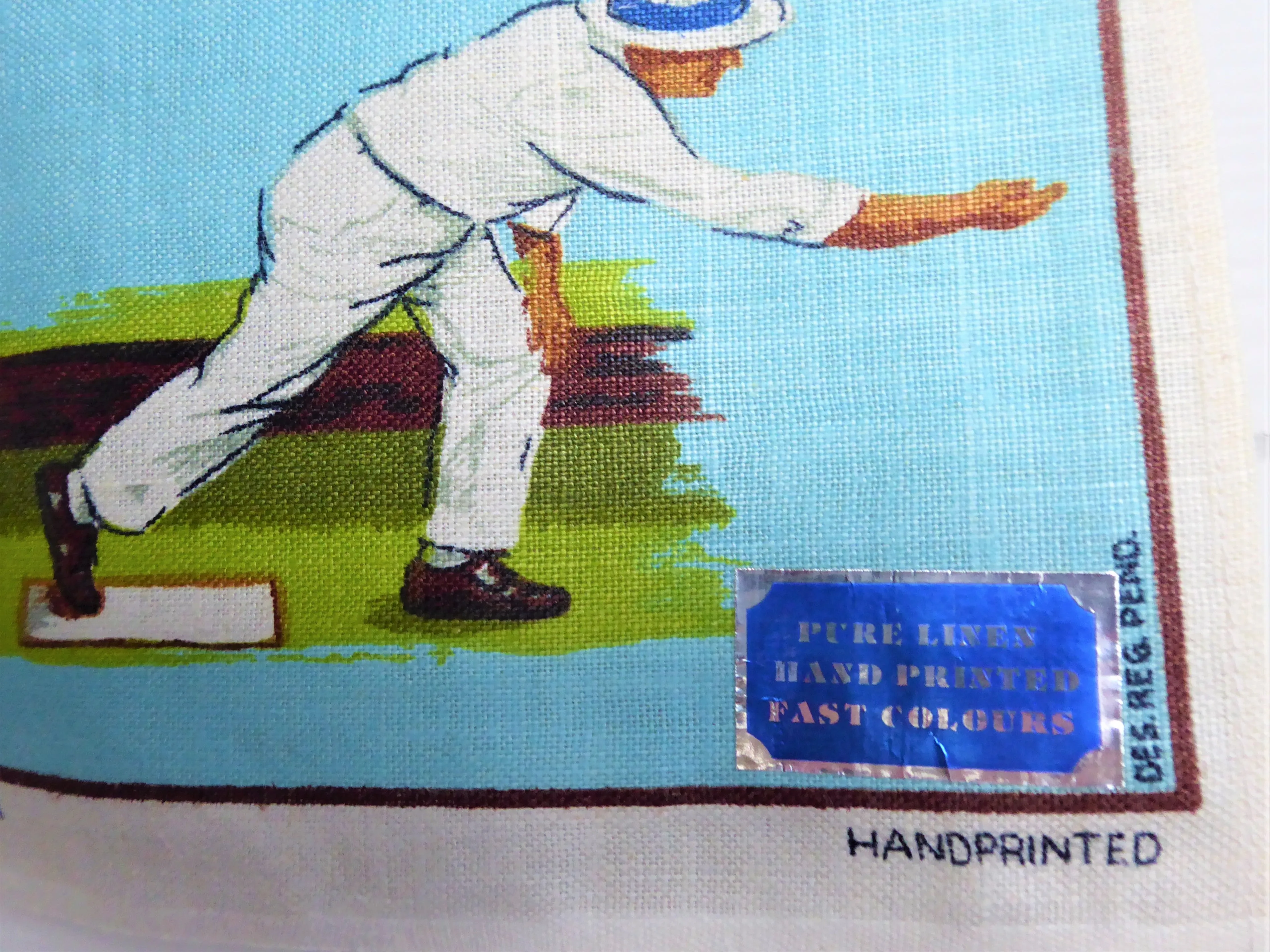 Tea Towel Lawn Bowls Sir Walter Raleigh 1960s Linen History Of Lawn Bowling