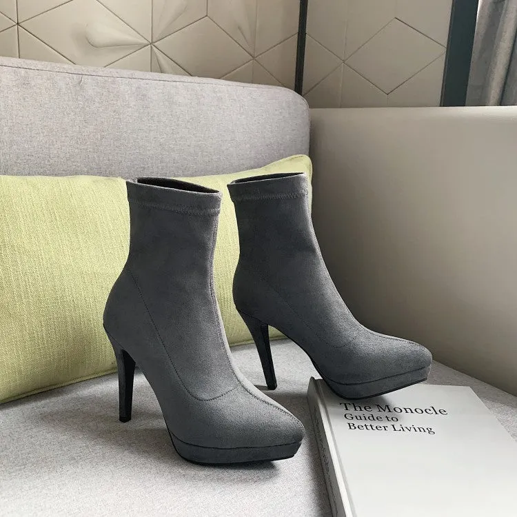 Thin High Heel Slip On Suede Leather Ankle Boots