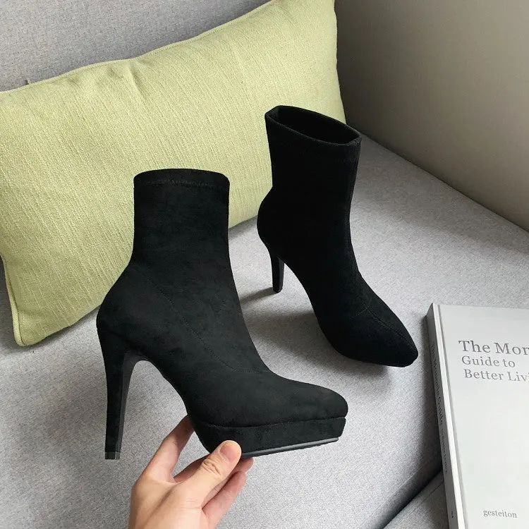 Thin High Heel Slip On Suede Leather Ankle Boots