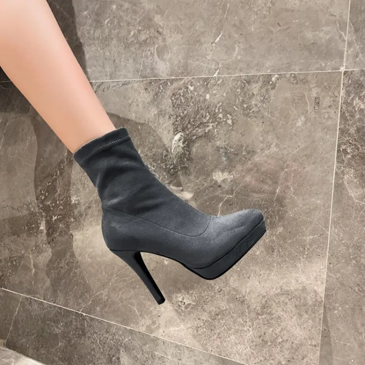 Thin High Heel Slip On Suede Leather Ankle Boots