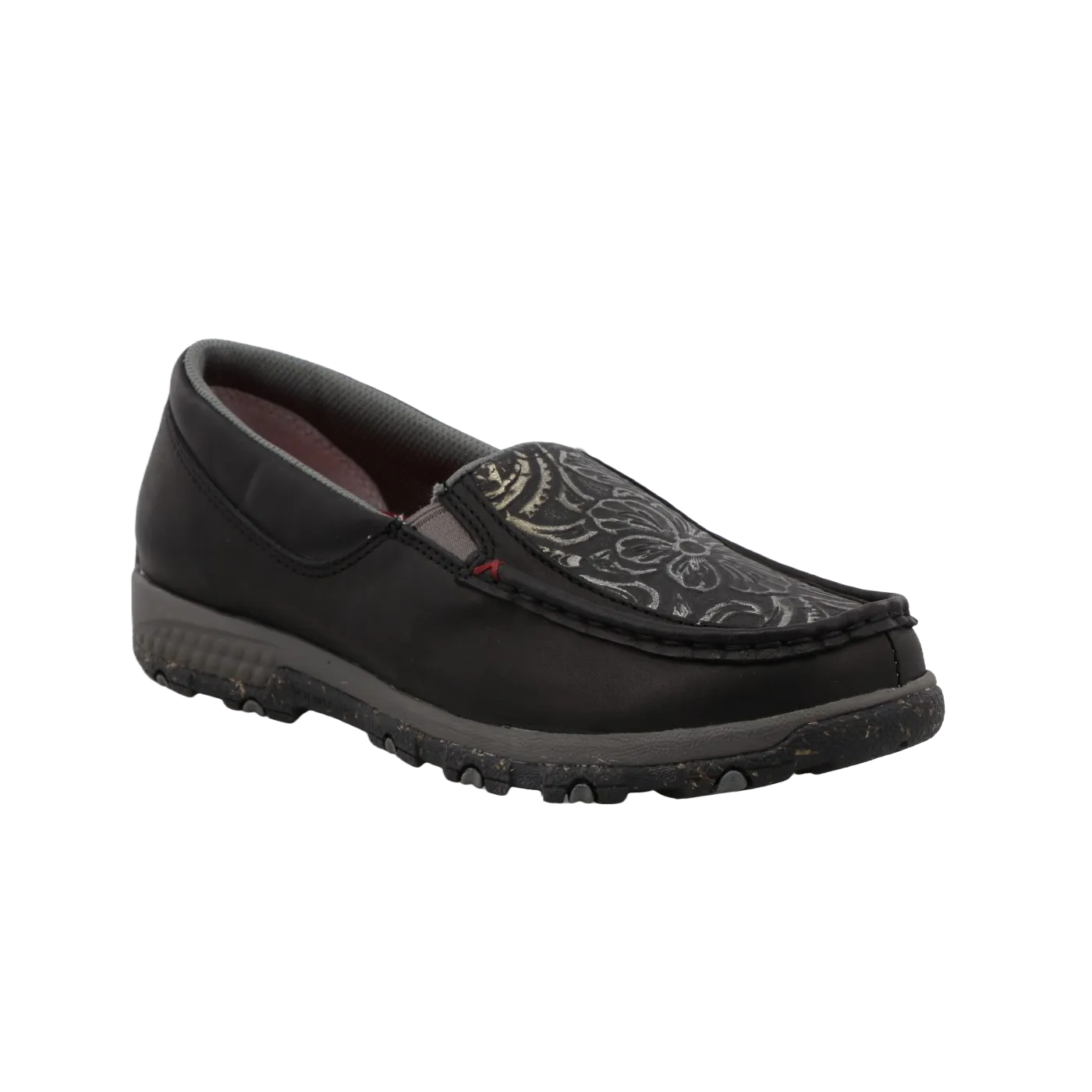 Twisted X Women's Slip-On Driving Moc Black and Tooled Shoe WXC0014