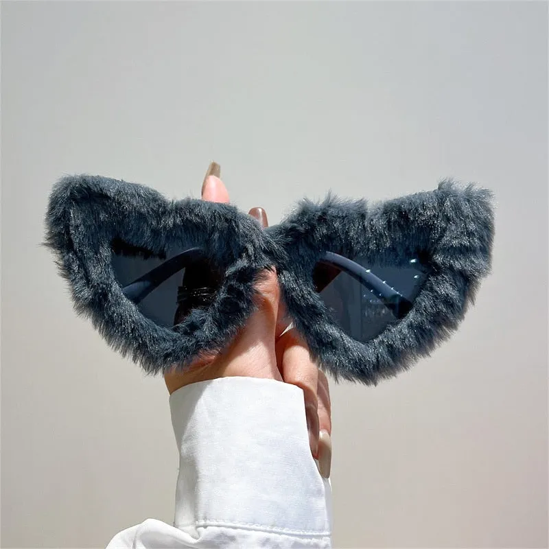 Unisex Heart Shaped Furry Fashion Vintage Retro Style UV400 Sunglasses