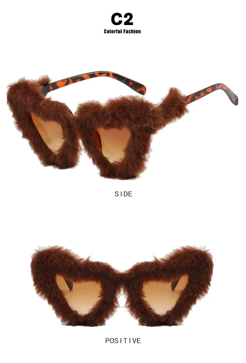 Unisex Heart Shaped Furry Fashion Vintage Retro Style UV400 Sunglasses