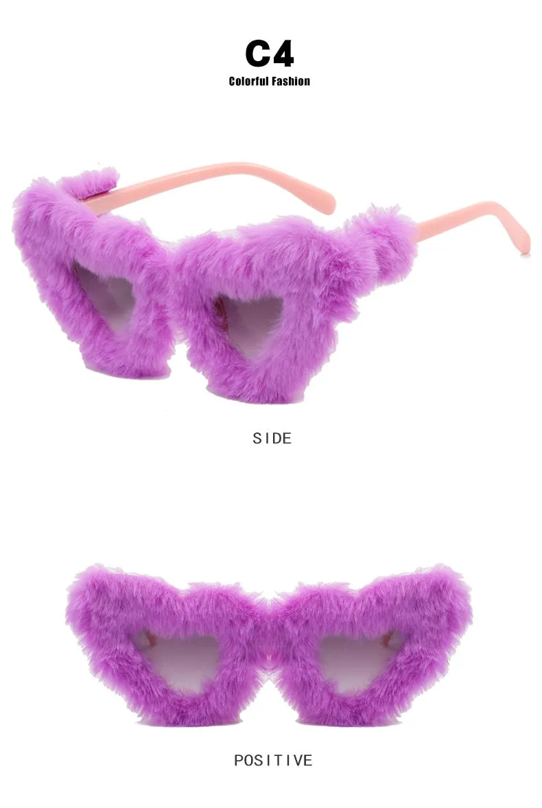 Unisex Heart Shaped Furry Fashion Vintage Retro Style UV400 Sunglasses