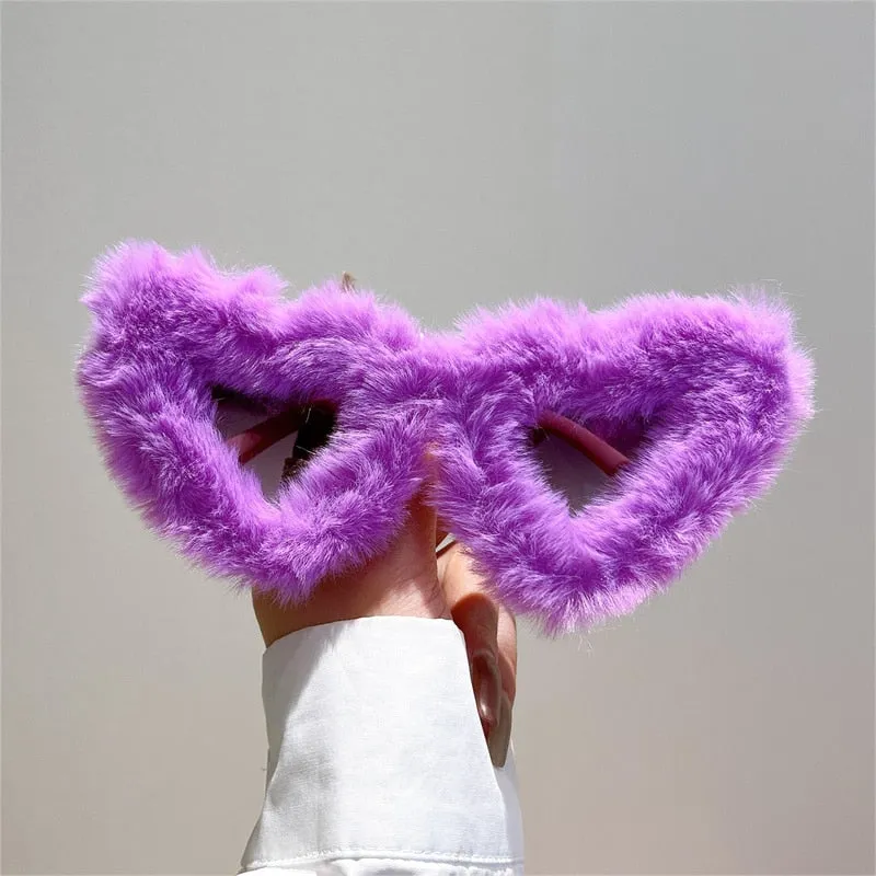 Unisex Heart Shaped Furry Fashion Vintage Retro Style UV400 Sunglasses