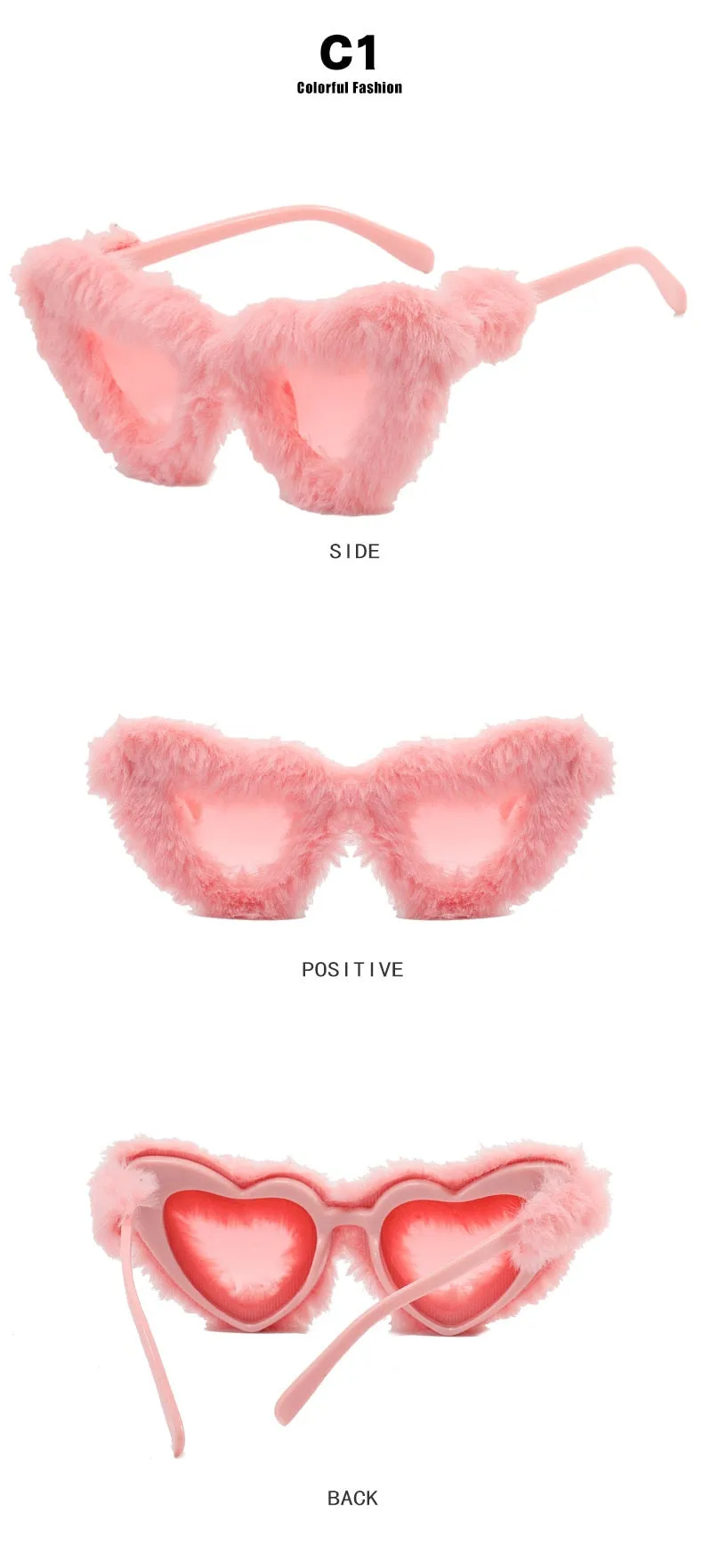 Unisex Heart Shaped Furry Fashion Vintage Retro Style UV400 Sunglasses