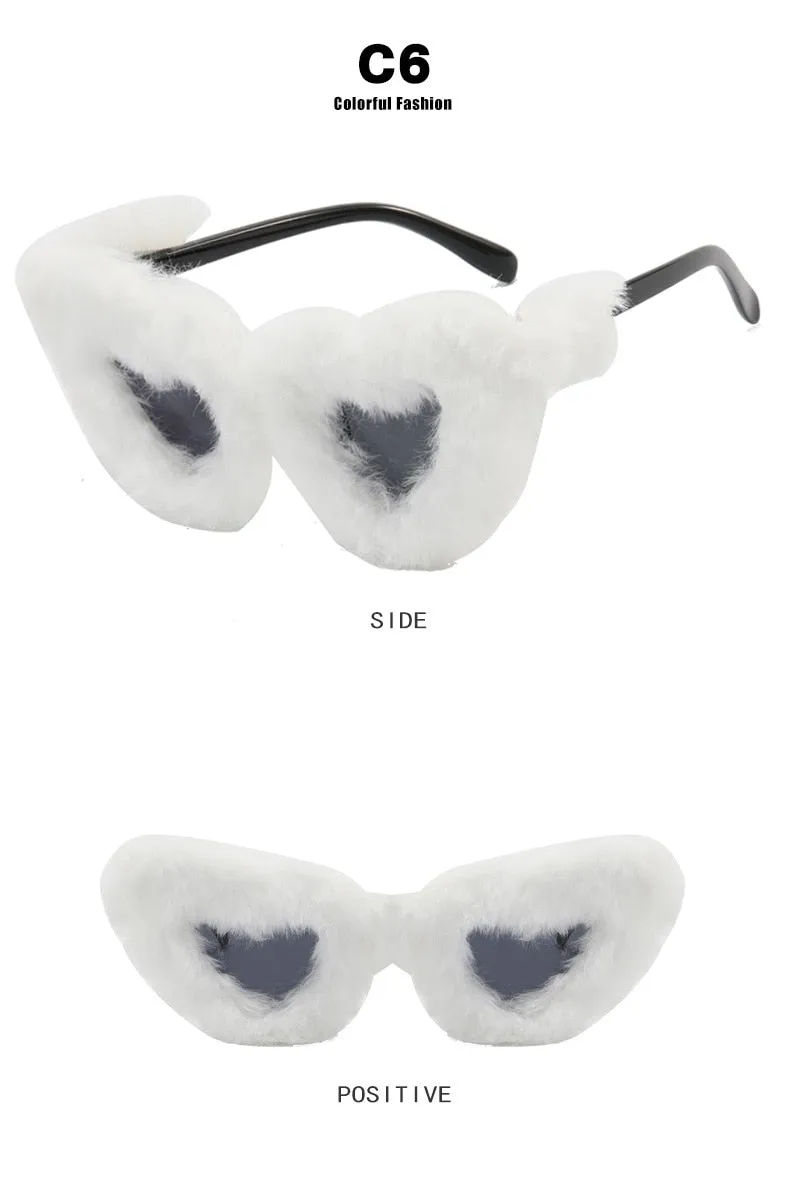 Unisex Heart Shaped Furry Fashion Vintage Retro Style UV400 Sunglasses