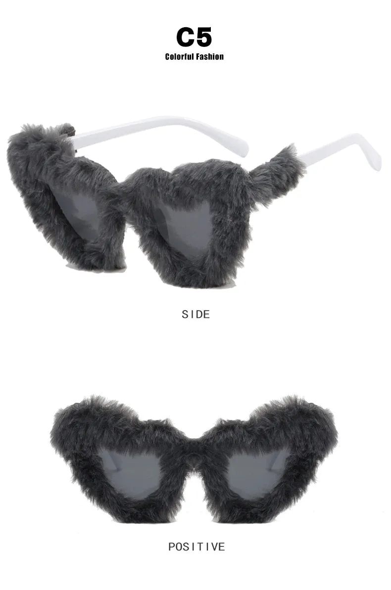 Unisex Heart Shaped Furry Fashion Vintage Retro Style UV400 Sunglasses