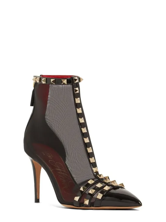 Valentino Garavani   90mm Rockstud mesh ankle boots 