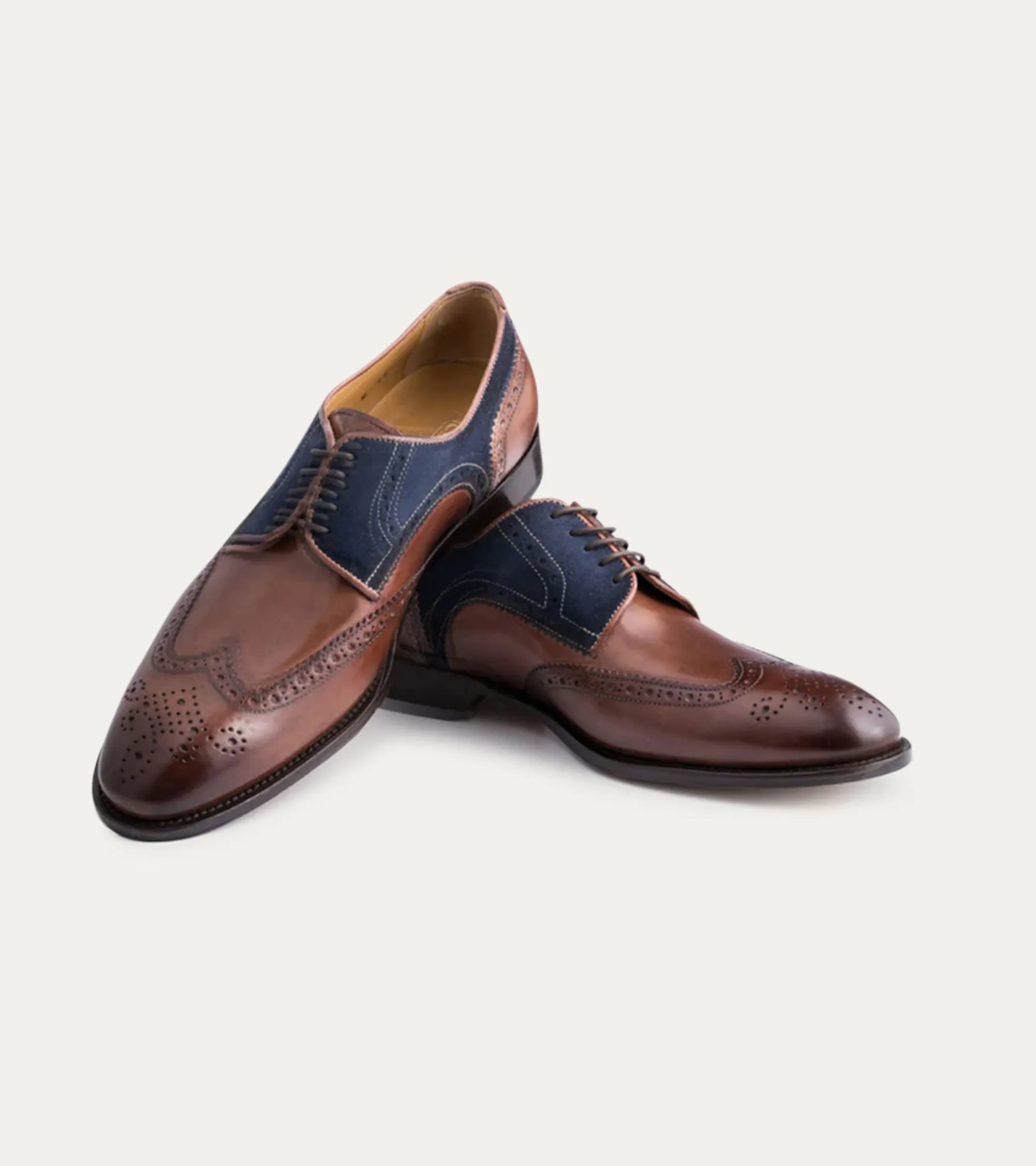 Wingtip Brown Antique & Blue Suede