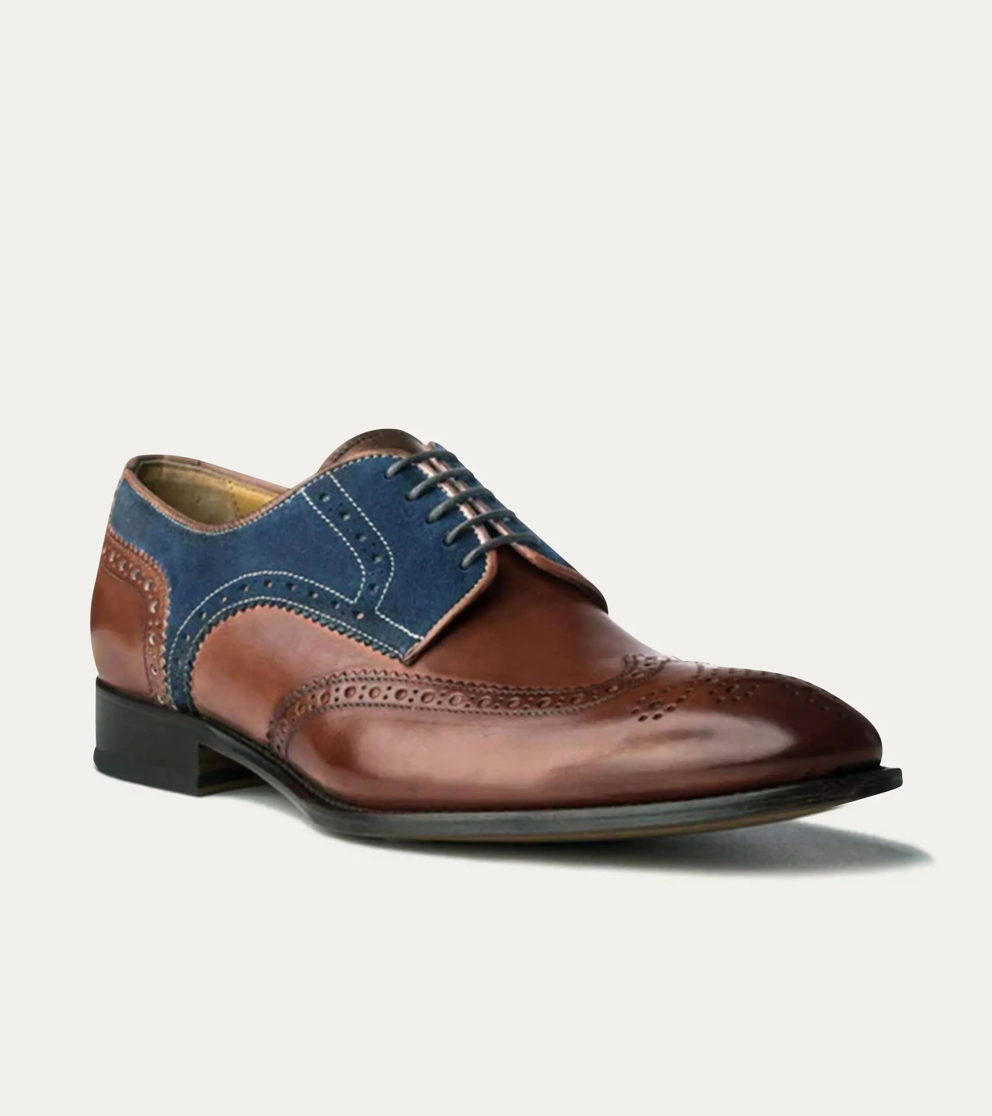 Wingtip Brown Antique & Blue Suede