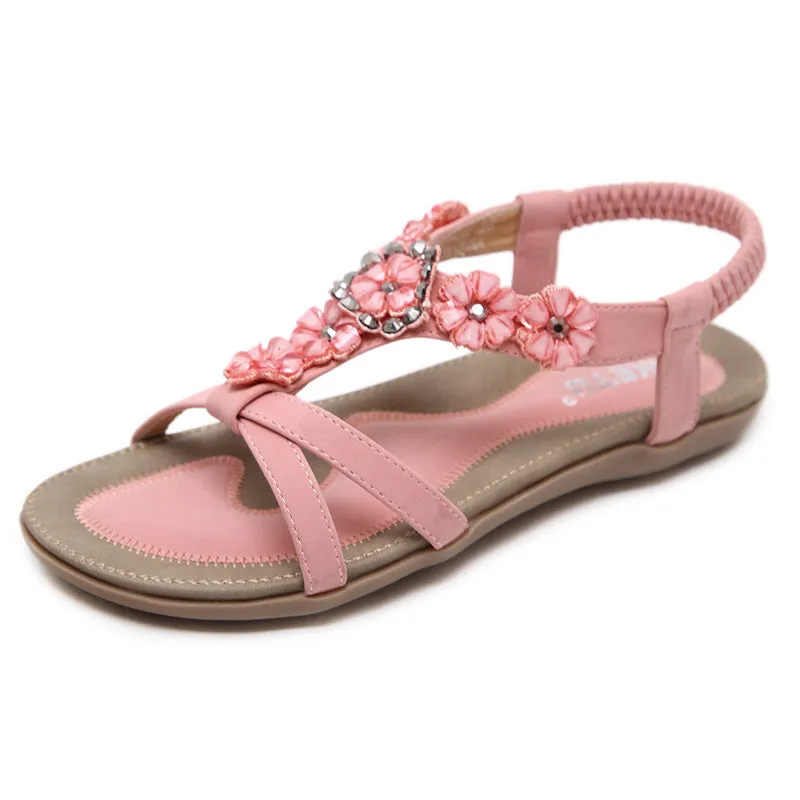 Women's Boho Casual Flat Ankle Elastic Flip Flop Sandals