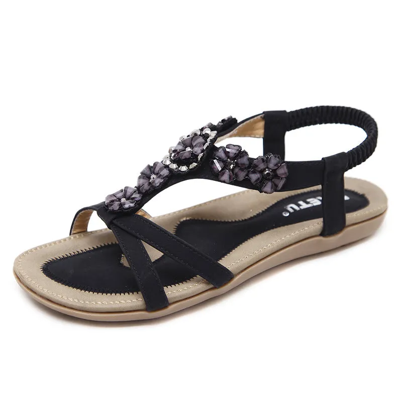 Women's Boho Casual Flat Ankle Elastic Flip Flop Sandals