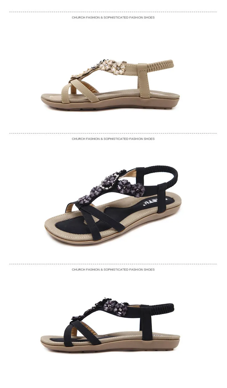 Women's Boho Casual Flat Ankle Elastic Flip Flop Sandals