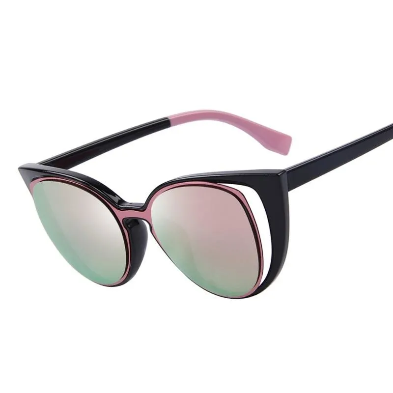 Women's Cat Eye Fashion Pierced Retro Sunglasses with Mirror Lens