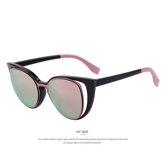 Women's Cat Eye Fashion Pierced Retro Sunglasses with Mirror Lens