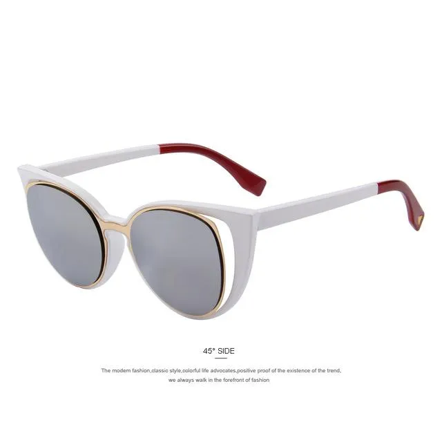 Women's Cat Eye Fashion Pierced Retro Sunglasses with Mirror Lens