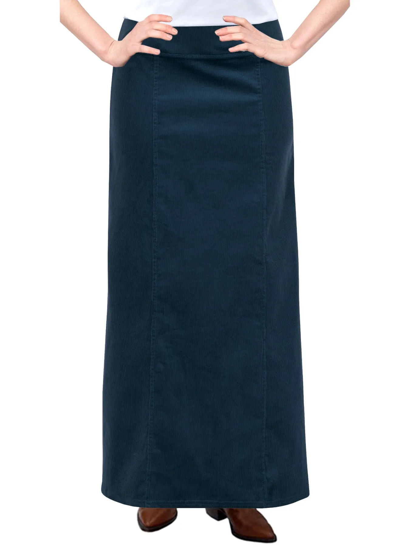 Women's Long Ankle Length Stretch Corduroy A-Line Panel Skirt