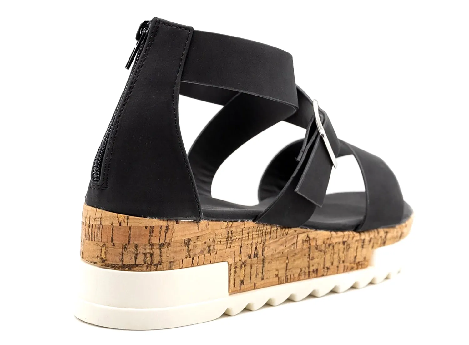 Women's Treaded Chunky Cork Ankle Strap Zipped Flatform Platform Sandals