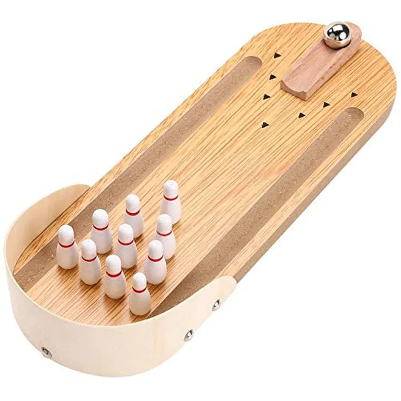 Wooden Mini Bowling Game Tabletop Toy Set