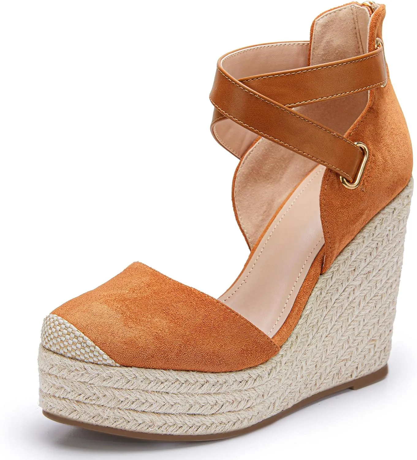 Yellow Suede Wedge Ankle Strap Closed Toe Sandalse