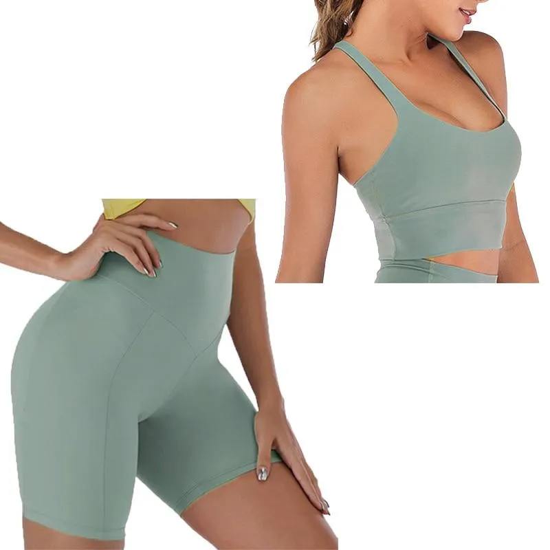 Yoga Bra Shorts  2 Piece Sets Workout Clothes Spandex For Women