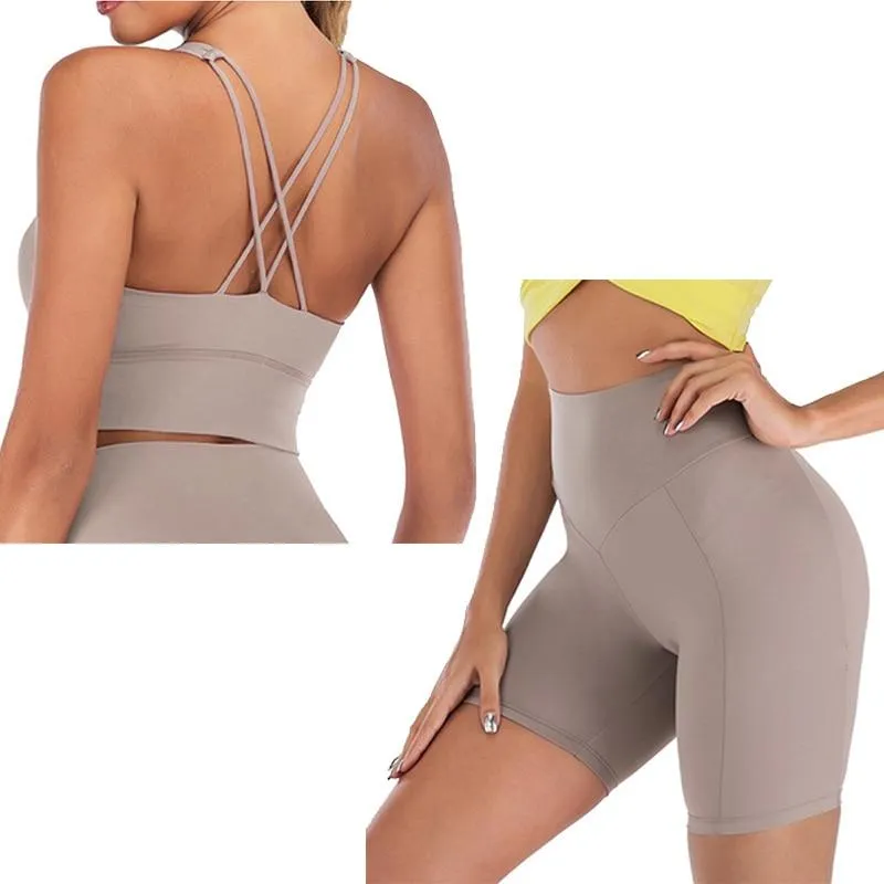 Yoga Bra Shorts  2 Piece Sets Workout Clothes Spandex For Women